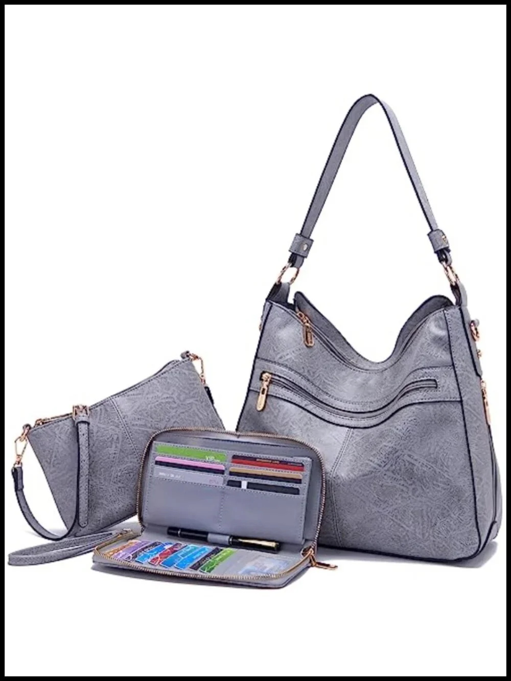 Women Large Crossbody Hobo Tote Set with Wallet Faux Leather Shoulder Bag